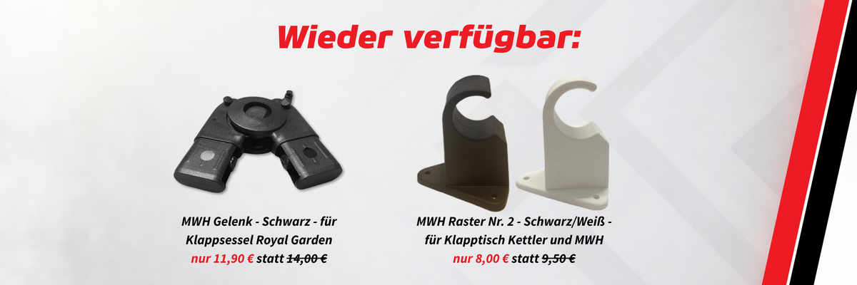 Wieder verfügbar: MWH Gelenk für Royal Garden Klappsessel und Raster Nr. 2 für Kettler und MWH Klapptische